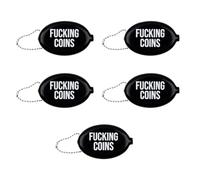 Fisura - Ovale Münzbörse aus Gummi “F*cking Coins” in Schwarz. Retro-Geldbörse mit Kette, kleine Unisex Tasche für die Hosentasche, originelle Geschenkidee. 5 Stück.