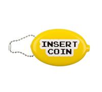 Fisura - Ovale Münzbörse aus Gummi “Insert Coin” in Gelb. Retro-Geldbörse mit Kette, kleine Unisex Geldtasche für den Alltag, witzige Geschenkidee. 1 Stück.