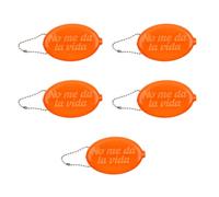 Fisura - Ovale Münzbörse aus Gummi “No me da la vida” in Orange. Retro-Geldbörse mit Kette, Mini-Tasche für Hosentasche, Unisex Accessoire, originelles Geschenk. 5 Stück.