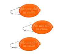 Fisura - Ovale Münzbörse aus Gummi “No me da la vida” in Orange. Retro-Geldbörse mit Kette, Mini-Tasche für Hosentasche, Unisex Accessoire, originelles Geschenk. 3 Stück.