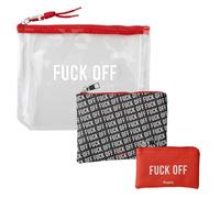 Fisura - Set mit 3 originellen F*CK Off, Kosmetiktasche, Medikamententasche und kleine Geldbörse, Strandzubehör aus PVC und PU, praktischer und robuster Taschen-Organizer