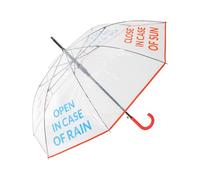 Fisura Transparenter Regenschirm "open in case of...", rot und blau, automatischer Regenschirm mit Jugend-Knopf, winddicht, robust, 103 cm Durchmesser.