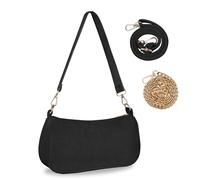 FITDON Handtasche Damen Klein Umhängetasche, Cord Hobo Bag Schultertasche Y2K Crossbody Bag Mini Retro Achsel Tasche mit 3 abnehmbaren Schultergurten, Schwarz