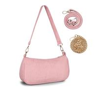 FITDON Handtasche Damen Klein Umhängetasche, Cord Hobo Bag Schultertasche Y2K Crossbody Bag Mini Retro Achsel Tasche mit 3 abnehmbaren Schultergurten, Rosa