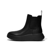 Fitflop Damen Chelseaboots F-MODE Leder Plateaustiefeletten mit Stretcheinsatz Schwarz Gr. 38
