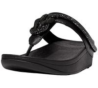 FitFlop Damen Fino Crystal Cord Leder Zehensteg Sandale, schwarz, 37 EU