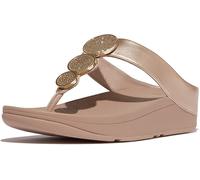 Dianette FITFLOP "HALO BEAD-CIRCLE METALLIC TOE-POST SANDALS", Damen, Gr. 39, metallic latte beige, goldfarben, Lederimitat, metallic, Glitzer, modisch, Schuhe, Pool Slides, Pantolette mit dämpfender