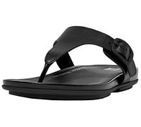 Fitflop Damen Gracie Rubber-Buckle Leather Toe-Post Flache Sandale, Schwarz, 43 EU