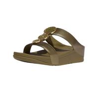 FitFlop Damen Sandalen Halo Bead-Circle Metallic H-Bar Slides HJ2 Camo-Green-37