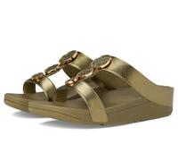 FitFlop Damen Sandalen Halo Bead-Circle Metallic H-Bar Slides HJ2 Camo-Green-39