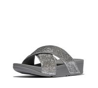 Pantolette FITFLOP "LULU CRINKLED SHIMMER", Damen, Gr. 38, silber (silberfarben, grau), Synthetik, Textil, Glitzer, Schuhe, Slides, Badeschuh, Abendmode mit Glitter (37996048-38) silberfarben, grau