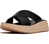 Fitflop Damen F-Mode Espadrille Leather Flatform Cross Slides Schiebe-Sandalen, Schwarz, 39 EU
