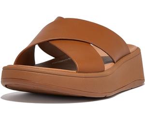 FitFlop Damen Sandalen F-Mode Leather Flatform Cross Slides FW5 Light Tan-42