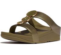 FitFlop Damen Sandalen Halo Bead-Circle Metallic H-Bar Slides HJ2 Camo-Green-36