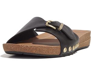 FitFlop Damen Sandalen Iqushion Adjustable Buckle Leather Slides HF1 Black-38