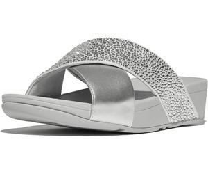 FitFlop Damen Sandalen Lulu Crystal-Mix Metallic Cross Slides JE2 Silver-39
