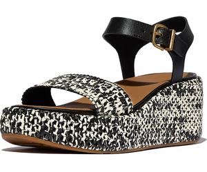 FitFlop Damen Sandalen Platfforms Woven Wedge Ankle-Strap Sandals JG1 Black/Ivory Mix-42
