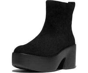 FitFlop Damen Stiefel Platfforms Suede Heeled Ankle Boots E5J All Black-38
