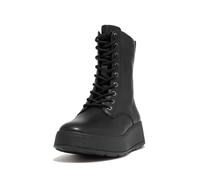 Fitflop F-Mode Damen Leder Schnürstiefeletten Flatform Stiefeletten, Schwarz, 43 EU
