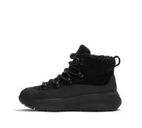 Fitflop F-Mode Damen-Stiefelette mit Teddy-Kragen, warmes Wildleder, Schnürstiefelette, Schwarz (All Black), Größe 37,5, Schwarz, 37.5 EU