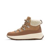 Fitflop F-Mode Damen-Stiefelette mit Teddy-Kragen, warmes Wildleder, Schnürstiefelette, Wüstenbraun, Größe 37, Desert Tan, 37 EU