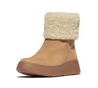 FitFlop F-Mode Damen-Stiefeletten aus Lammfellkragen, Reißverschluss, Wildleder, Stiefelette, Desert Tan, 39 EU