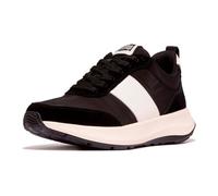 FitFlop F-Mode Flow Damen-Sneaker aus Stoff/Wildleder/Leder, Flache Form, Schwarz, 43 EU