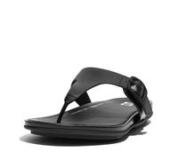 Fitflop Damen Gracie Rubber-Buckle Leather Toe-Post Flache Sandale, Schwarz, 43 EU