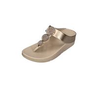 Dianette FITFLOP "HALO BEAD-CIRCLE METALLIC TOE-POST SANDALS", Damen, Gr. 42, platinfarben, Lederimitat, Glitzer, metallic, Schuhe Dianette, Pool Slides, Pantolette mit dämpfender Zwischensohlentechno