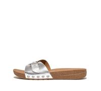 Fitflop Iqushion Adjustable Buckle Metallic-Leather Slides ZILVER - Größe 40