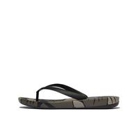 Fitflop Iqushion Herren-Flip-Flops, ergonomisch, Blattmuster, Schwarz, 47 EU