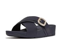 Fitflop LULU CRYSTAL-BUCKLE LEATHER CROSS SLIDES