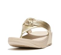 FitFlop Lulu Damen-Sandalen mit gepolstertem Knoten, Metallic-Leder, Zehentrenner, Platino, 39 EU