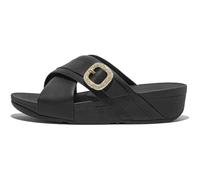 Fitflop Lulu Damen-Sandalen mit Kristallschnalle, Leder, überkreuzt, SlidesSlide, Schwarz, 43 EU