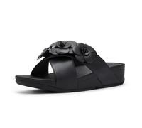 Pantolette FITFLOP "LULU FLOWER CROSS SLIDES", Herren, Gr. 36, schwarz, Lederimitat, geblümt, Schuhe Pantolette, Keilabsatz, Sommerschuh, Schlupfschuh mit dekorativen Blüten (95294617-36) schwarz