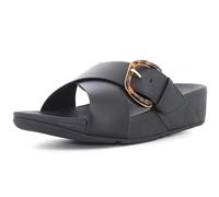 FitFlop Lulu Resin-Buckle Leather Cross Slides All Black Größe EU 40