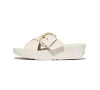 Pantolette FITFLOP "LULU RESIN-BUCKLE LEATHER CROSS SLIDES", Damen, Gr. 39, beige, Rindsleder, unifarben, klassisch, Schuhe, Plateauschuh, Sandale in schmaler Form (99703132-39) beige
