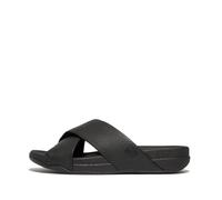 Fitflop Herren Surfer Mens Tumbled-Leather Cross Slides Schiebe-Sandalen, Schwarz, 43 EU Weit