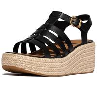 FitFlop Platfforms Espadrille für Damen, Leder, Keilsandalen, Angler, Keilabsatz, Schwarz, 37 EU