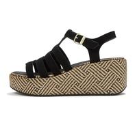 FitFlop Platfforms Fischer-Sandalen aus Wildleder, grafisches Gewebe, Schwarz, 9