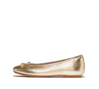 Fitflop Damen Delicato Bow Soft Metallic-Leather Ballet Flats Ballerinas, Platin, 41.5 EU Schmal