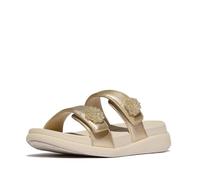 Fitflop Women's F-mode Go Beadie-button Adj. Flatform 2-bar SlidesSandal, Platin, 43 EU