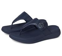 Fitflop Women's F-Mode Go Beadie-Button Adj. Flatform T/P Sandals, navy, 40 EU