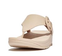 Fitflop Women's Lulu Covered-Buckle Raw-Edge Leather Toe-Thongs Sandal, Stone Beige, 43 EU