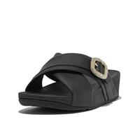 Fitflop Women's Lulu Crystal-Buckle Leather Cross Slides Sandal, Schwarz, 39 EU