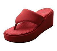 Zehentrenner FITFLOP "PLATFFORMS WEDGE", Damen, Gr. 37, rot, Textil, unifarben, Schuhe Zehentrenner, Keilsandale, Plateauschuh, Dianette mit gepaddeter Bandage (61475511-37) rot