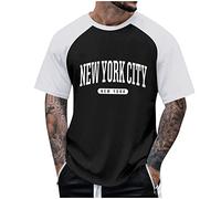 Fitness Shirt Herren Gym Hawaii Hemd Männer Baumwolle Longshirt Herren Farbblock New York City Druck Oversized Tshirt Relaxed Fit Freizeitshirt Lockere Passform Harem T Shirt Longsleeve Schwarz4Xl