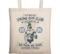 Fitness Viking Gym Club Authentic No Pain No Gain Extreme Fitness Natural Ecological Cotton Tote Bag Beige