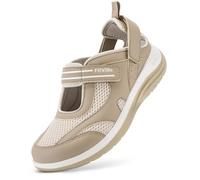 FitVille Breite Damenschuhe fuer weite Fusse Bequem Senioren Mary Jane Sandalen Khaki 39.5 EU Weit