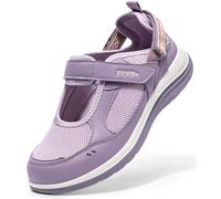 FitVille Breite Mary Jane Sommersandalen Damenschuhe mit Klettverschluss Bequeme Pflege Schuhe Senioren Weich Walkingschuhe Halbschuhe Walking Freizeit für Outdoor Reise Nebliges Lila X-Weit 38.5